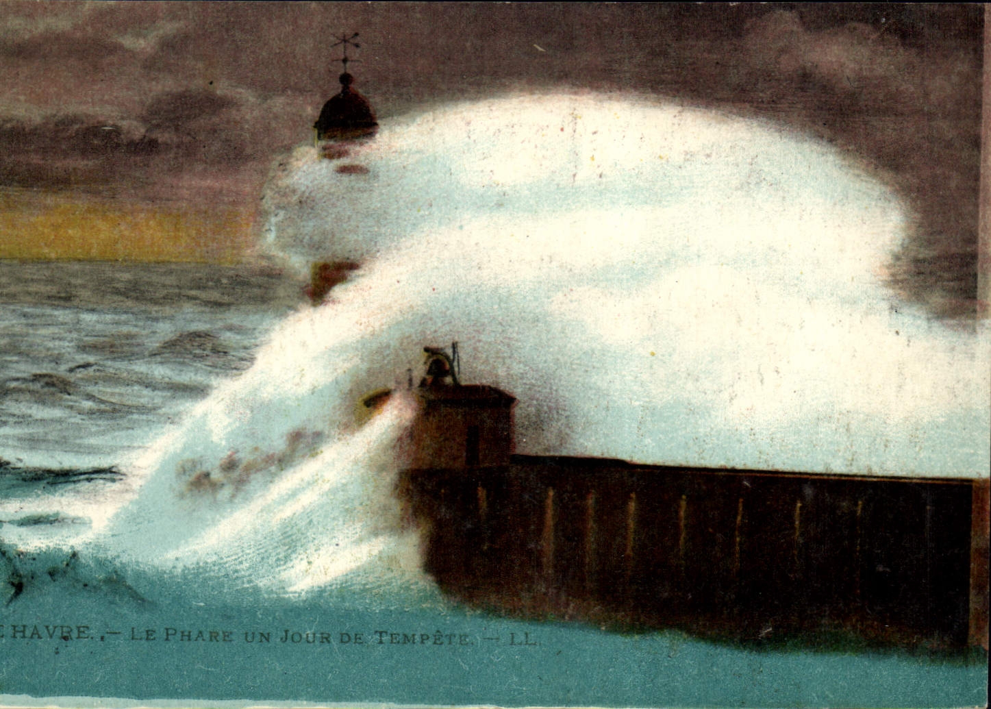 CPA Phare Le Havre Le phare un jour de tempete