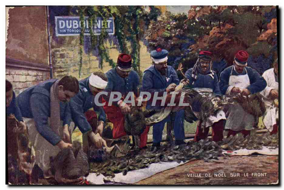 CPA Militaria Veille de Noel sur le front Dubonnet