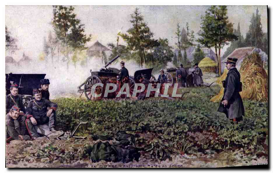 CPA Militaria Artillerie belge en action