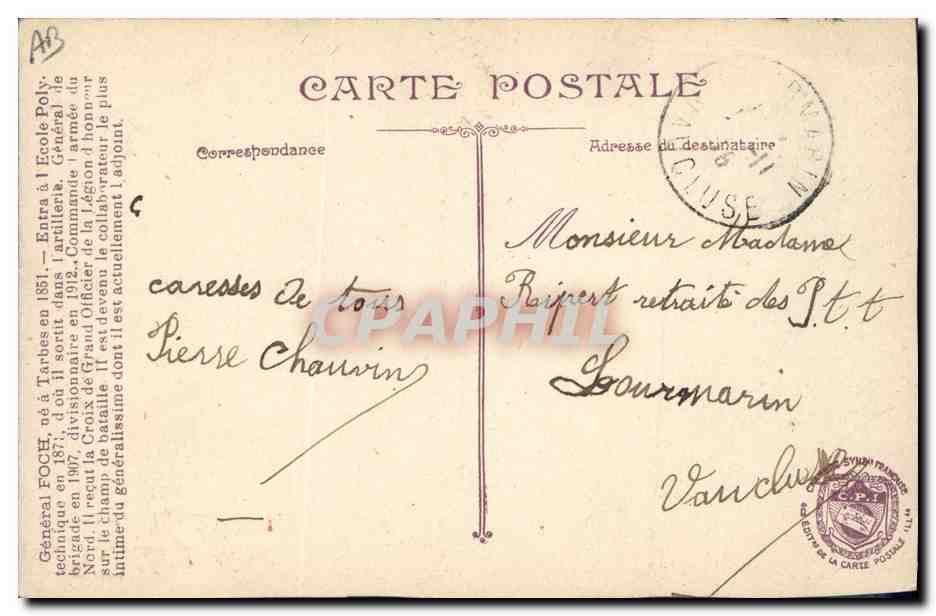 Général Foch — Général de l'armée française — L.V.C. PHOTO — Back