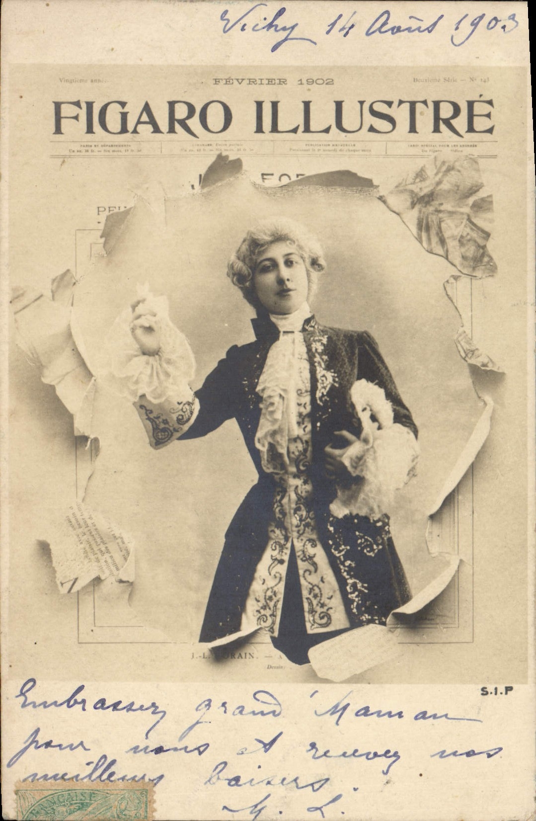 Sujet : Femme en costume d'époque — Figaro Illustré Février 1902 — S.I.P.