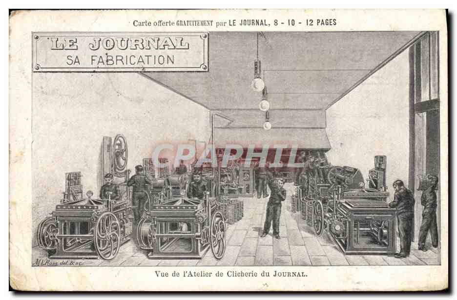 CPA Fantaisie Journaux Journal Sa fabrication Vue de l'atelier de clicherie 