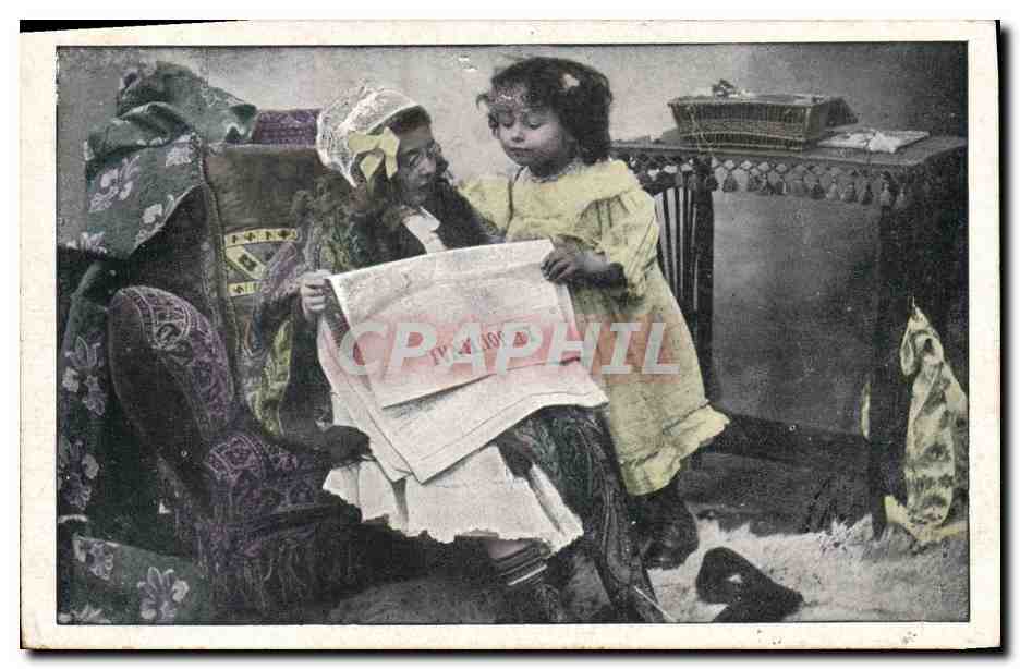 Femme et enfant lisant un journal — éditeur inconnu, n° de série non visible