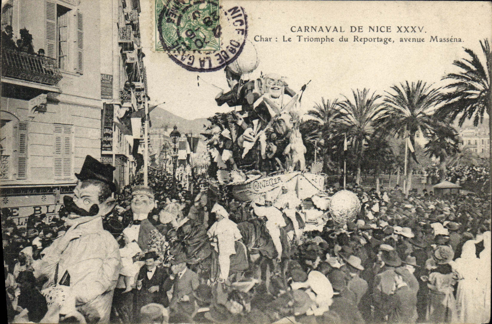 Carnaval de Nice XXXV — Char Le Triomphe du Reportage, avenue Masséna — Édition Goletta, Nice