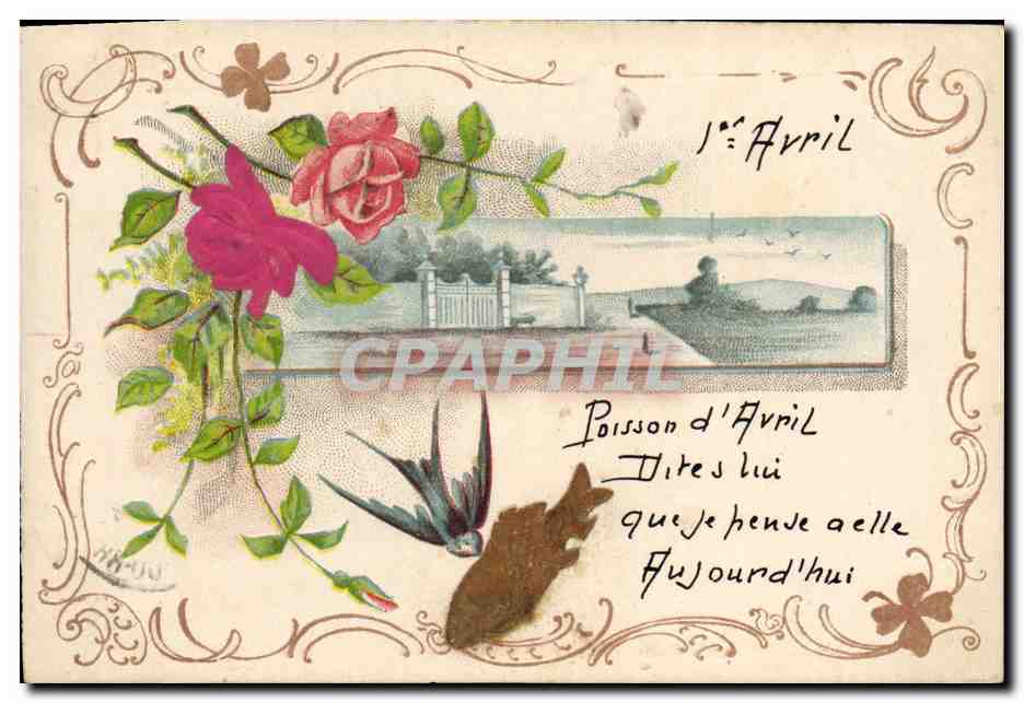 CPA Fantaisie Fleurs Poisson Hirondelle