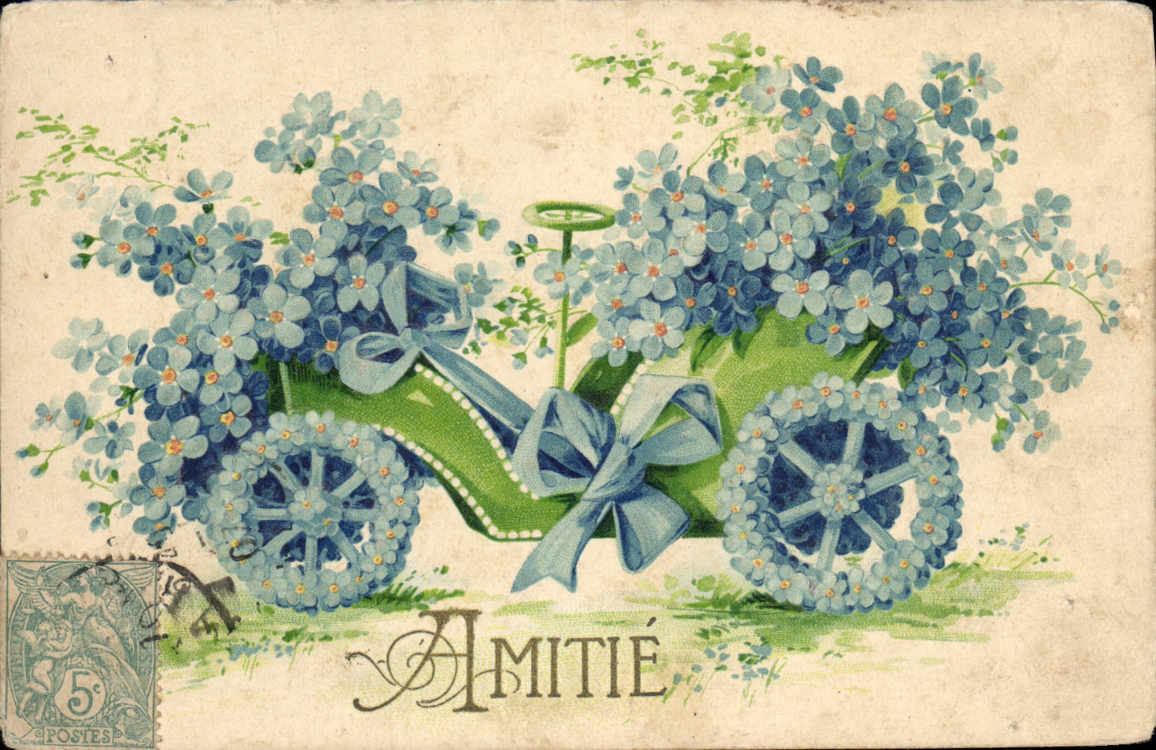 CPA Fantaisie Fleurs Automobile