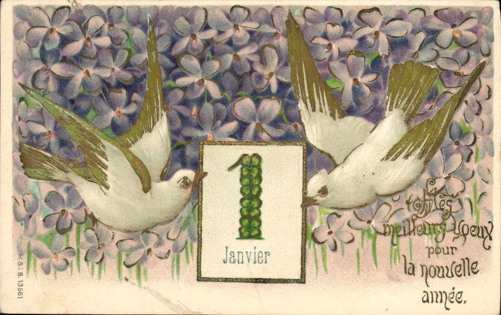 Deux oiseaux blancs — Janvier — éditeur M.S.I.B. n°13561
