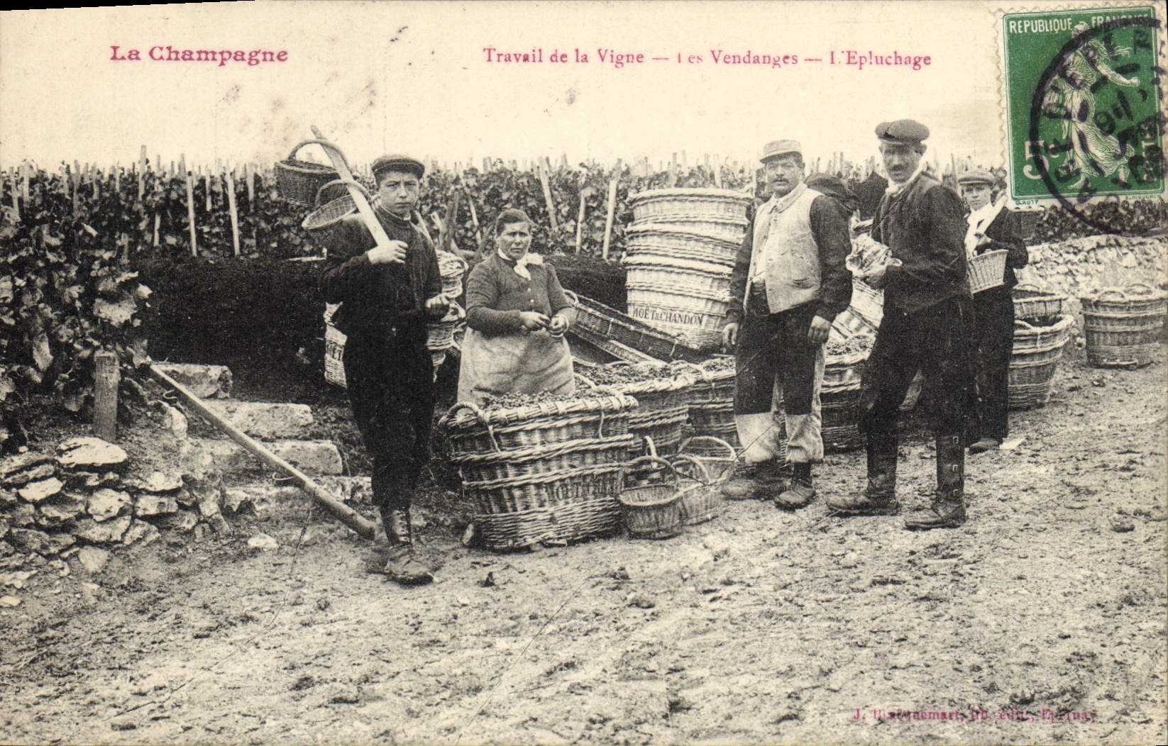 La Champagne — Travail de la Vigne — Les Vendanges — L’Epluchage — J. W. Stendanger, Imp. A. L. E. Chartrou