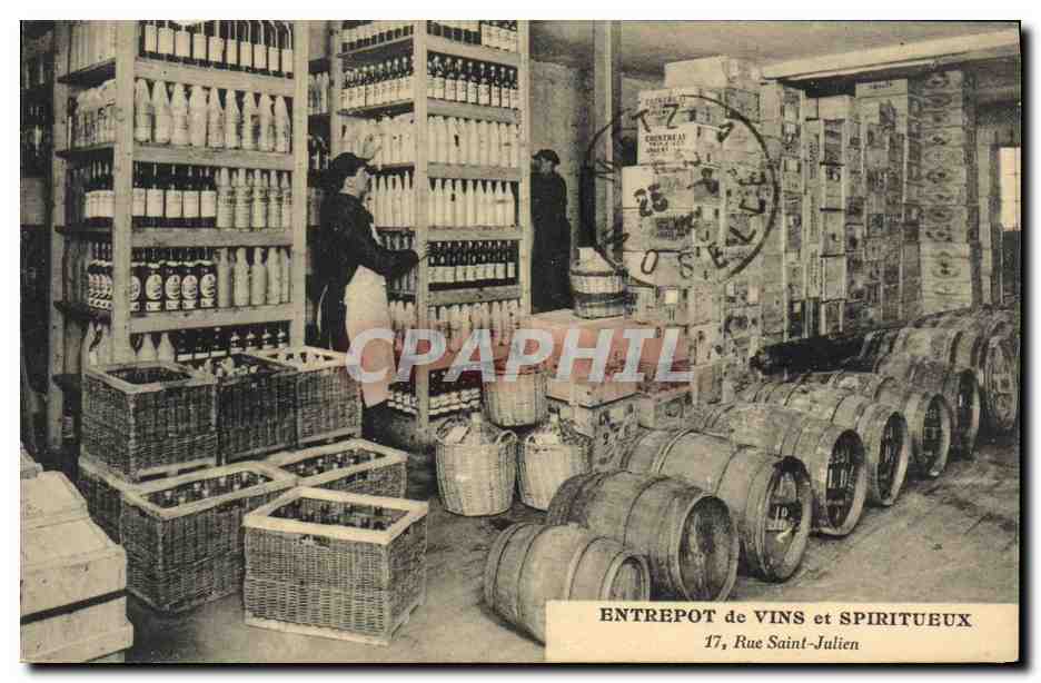 CPA Folklore Vigne Vendanges Entrepot de vins & spiritueux Rue Saint Julien Felix Potin Nancy TOP