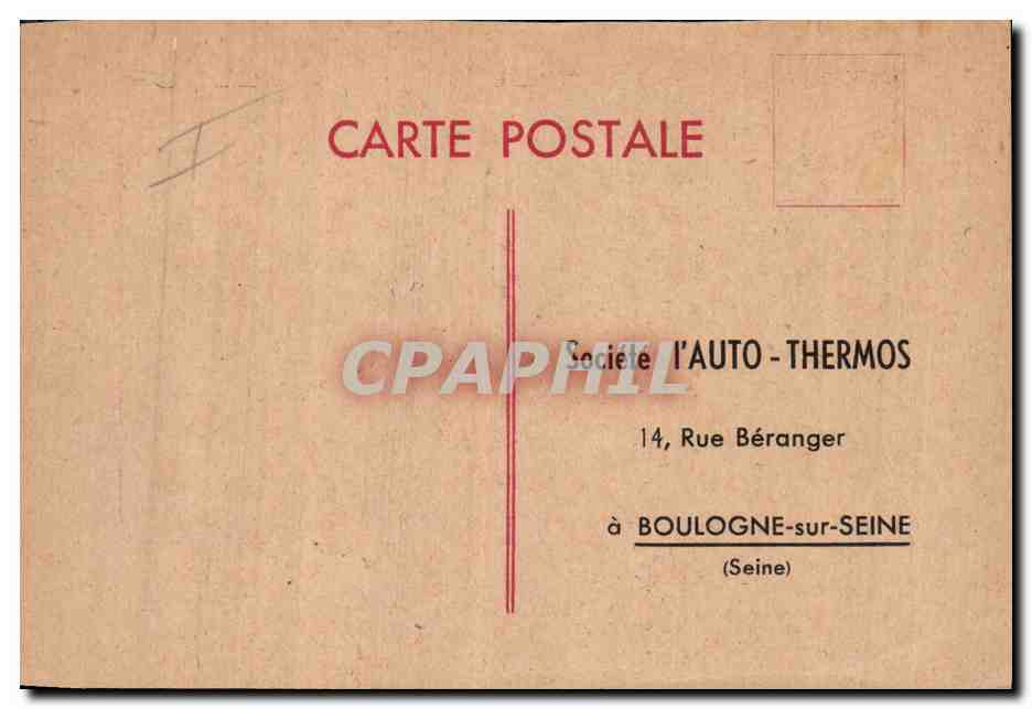 CPA Publicite Vite Mieux Meilleur Auto Thermos Rue Beranger Boulogne  — Rückseite