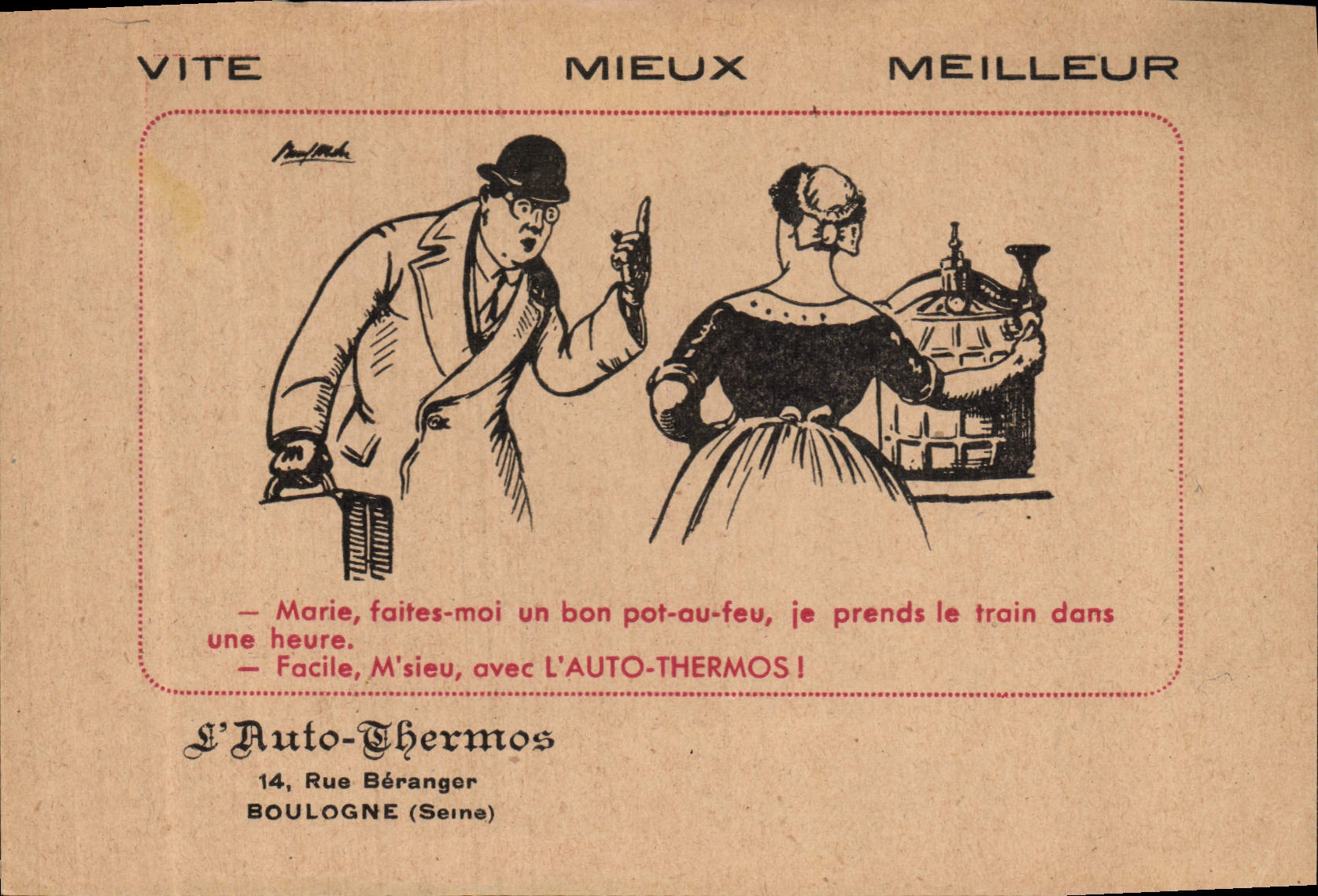 CPA Publicite Vite Mieux Meilleur Auto Thermos Rue Beranger Boulogne 
