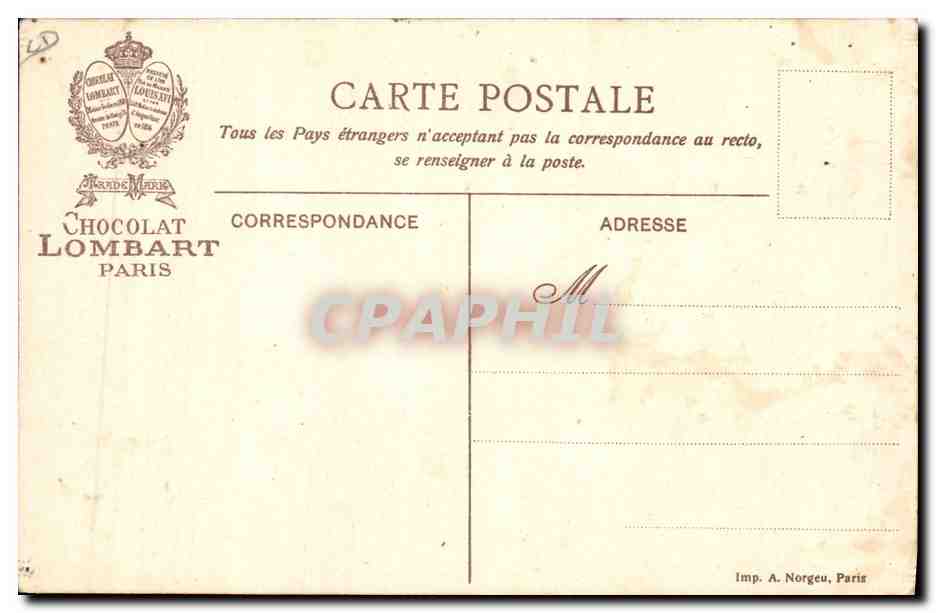 CPA Publicite Les arts du feu La Pyrogravure Chocolat Lombart  — Rückseite