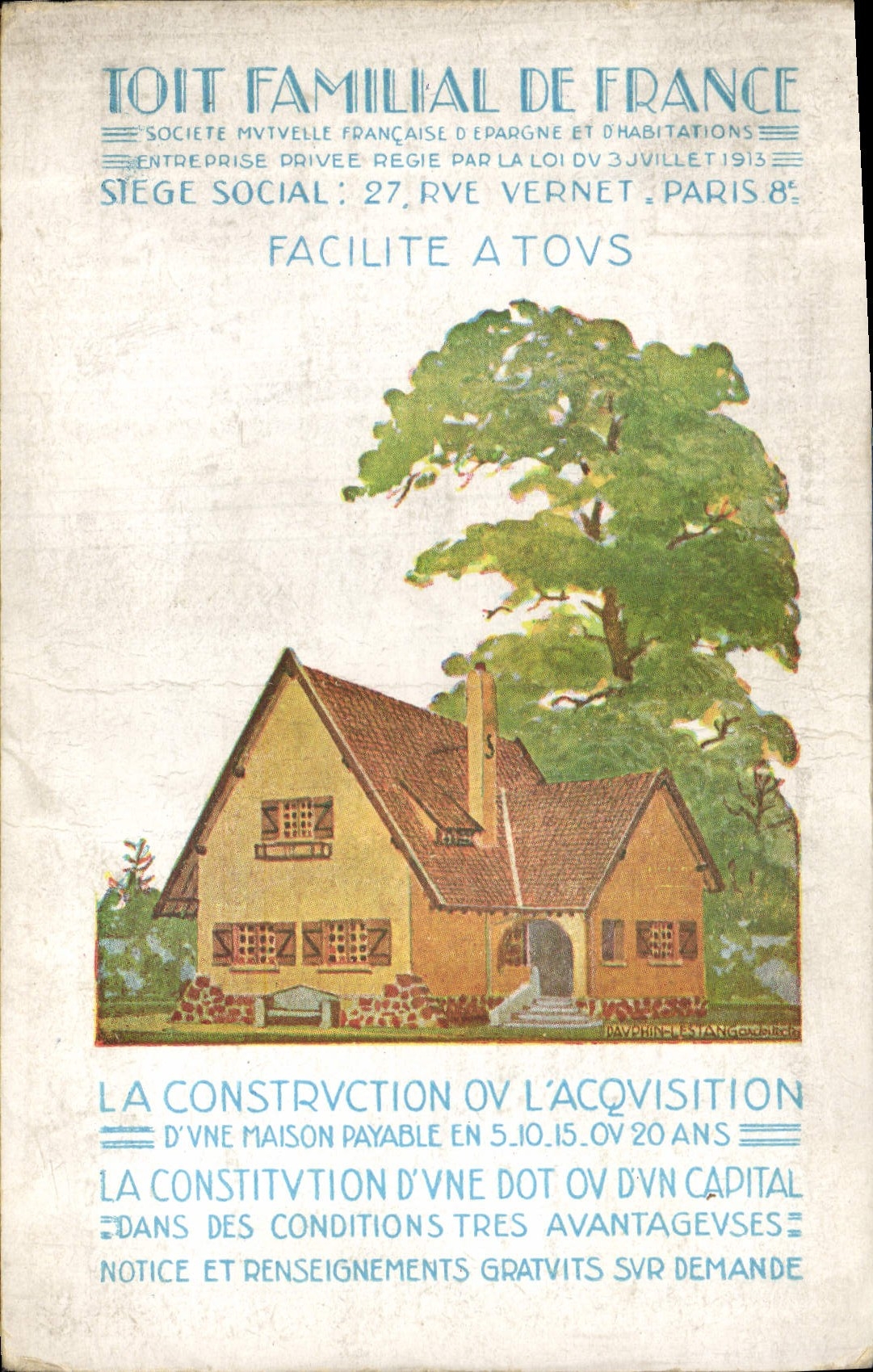 CPA Publicite Toit familial de France Rue Vernet Paris 8eme 