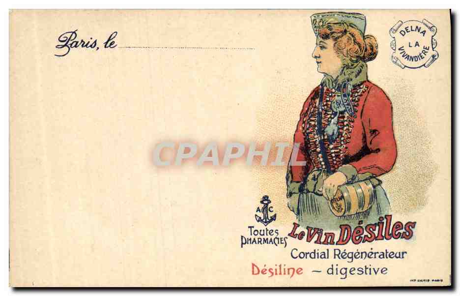 CPA Publicite Vin Desiles Desiline Pharmacie La Vivandiere Paris 