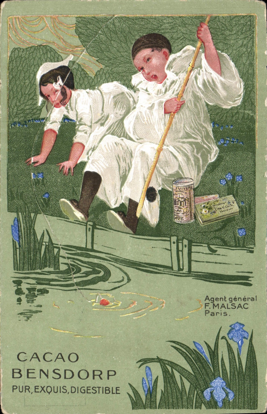 CPA Publicite Cacao Bensdorp Pierrot Peche