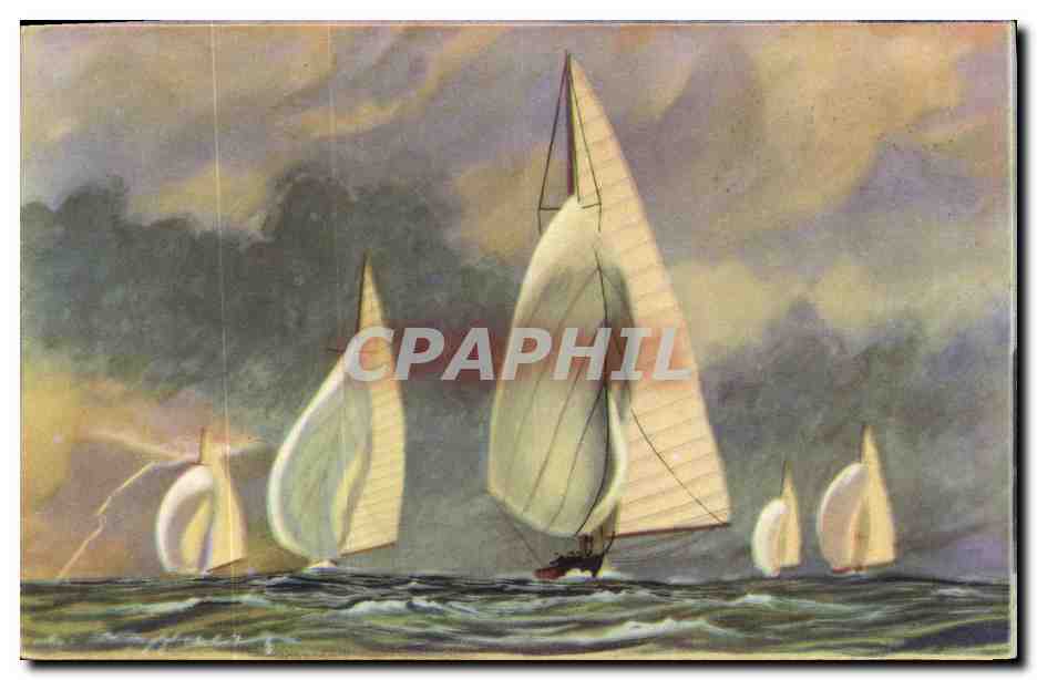 Voiles dans le vent — Six mètres de la jauge internationale courant sous leur grand voile et leur Spinnaker — Collection de la Ligue Maritime et Coloniale, Imprimerie E.AeC, Paris