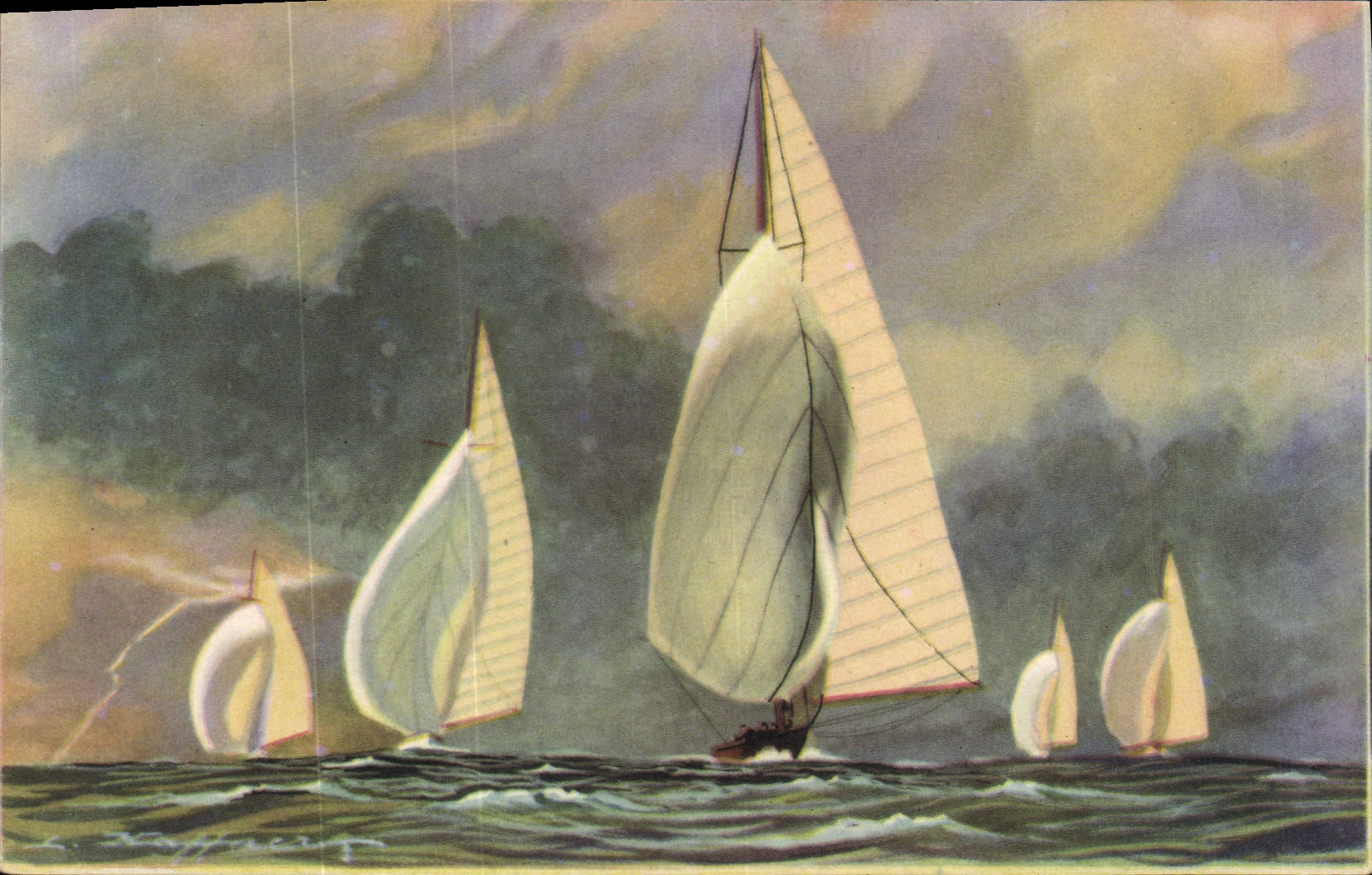 Six mètres de la jauge internationale courant sous leur grand voile et leur Spinnaker — Collection de la Ligue Maritime et Coloniale, Imprimerie AEC Paris