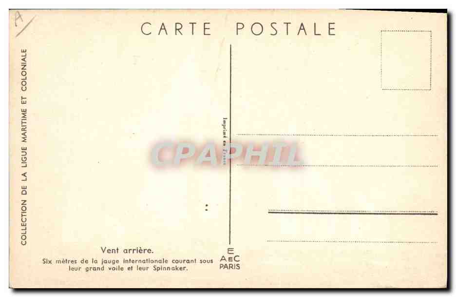 Six mètres de la jauge internationale courant sous leur grand voile et leur Spinnaker — Collection de la Ligue Maritime et Coloniale, Imprimerie AEC Paris — Reverso