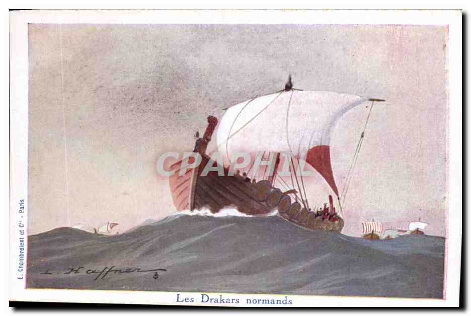 Les Drakars normands — illustration maritime — É. Chambraion et C°, Paris