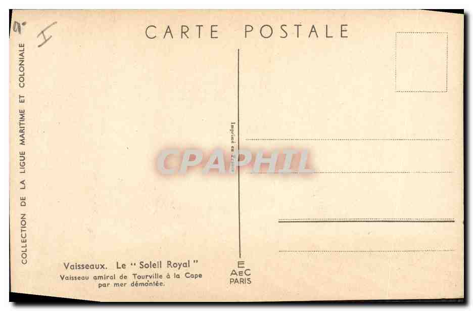 Vaisseau amiral de Tourville à la Cape — Le "Soleil Royal" — Ligue Maritime et Coloniale — Verso