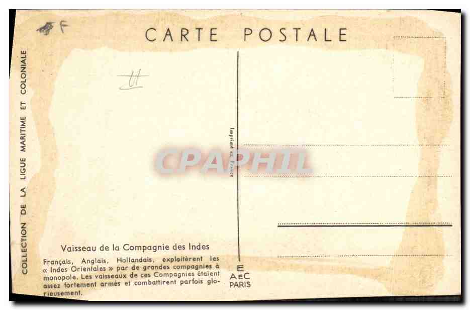 CPA Fantaisie Illustrateur Haffner Bateau Vaisseau de la Compagnie des Indes — Verso