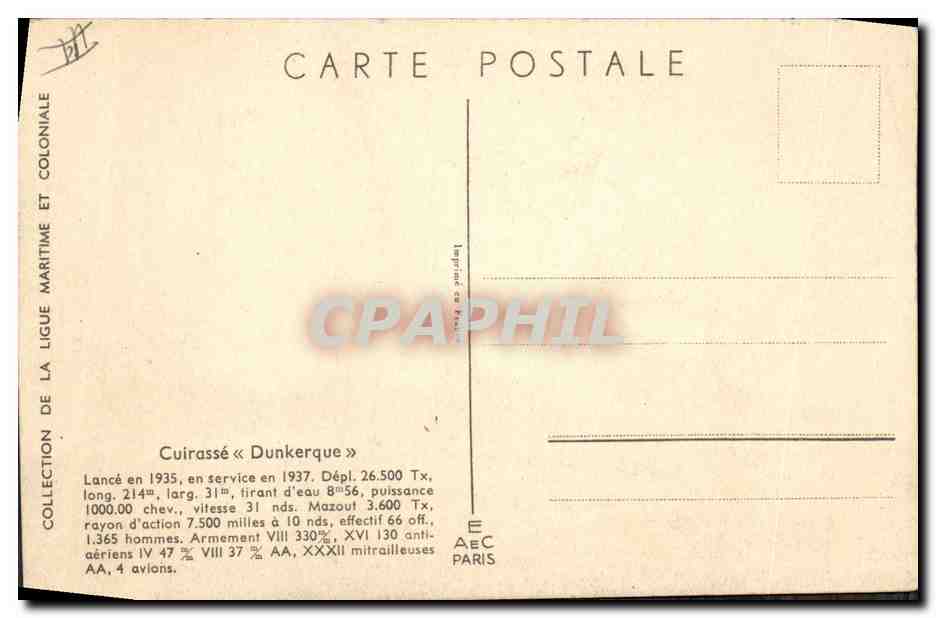CPA Fantaisie Illustrateur Haffner Bateau de Guerre Cuirasse Dunkerque — Verso