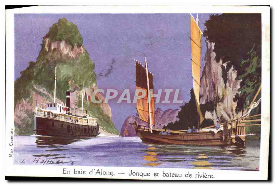 Baie d'Along — Jonque et bateau de rivière — Max Cremnitz