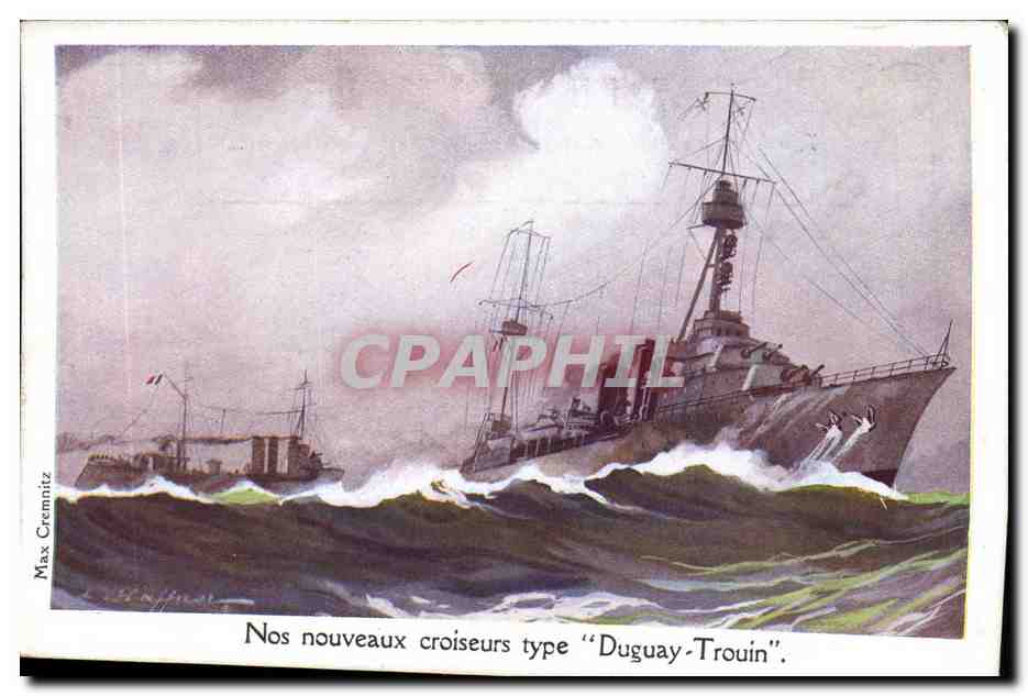CPA Fantaisie Illustrateur Haffner Bateau de Guerre Croiseurs Type Duguay Trouin