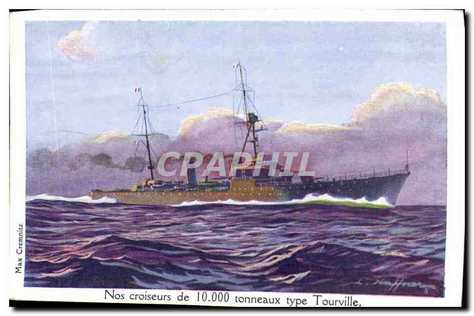 CPA Fantaisie Illustrateur Haffner Bateau de Guerre Croiseur Type Tourville