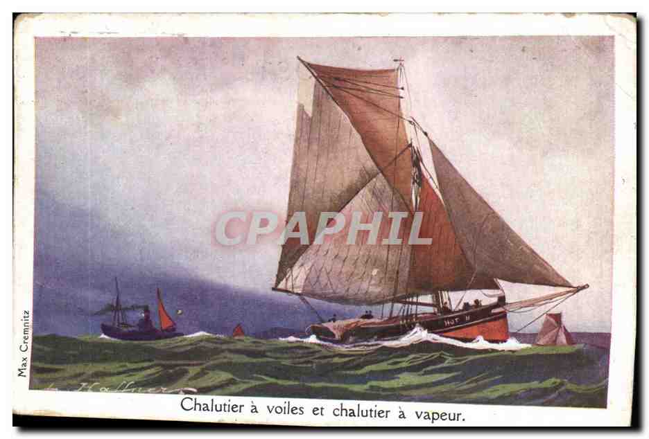 Chalutier à voiles et chalutier à vapeur — Max Cremnitz — n° de série non visible