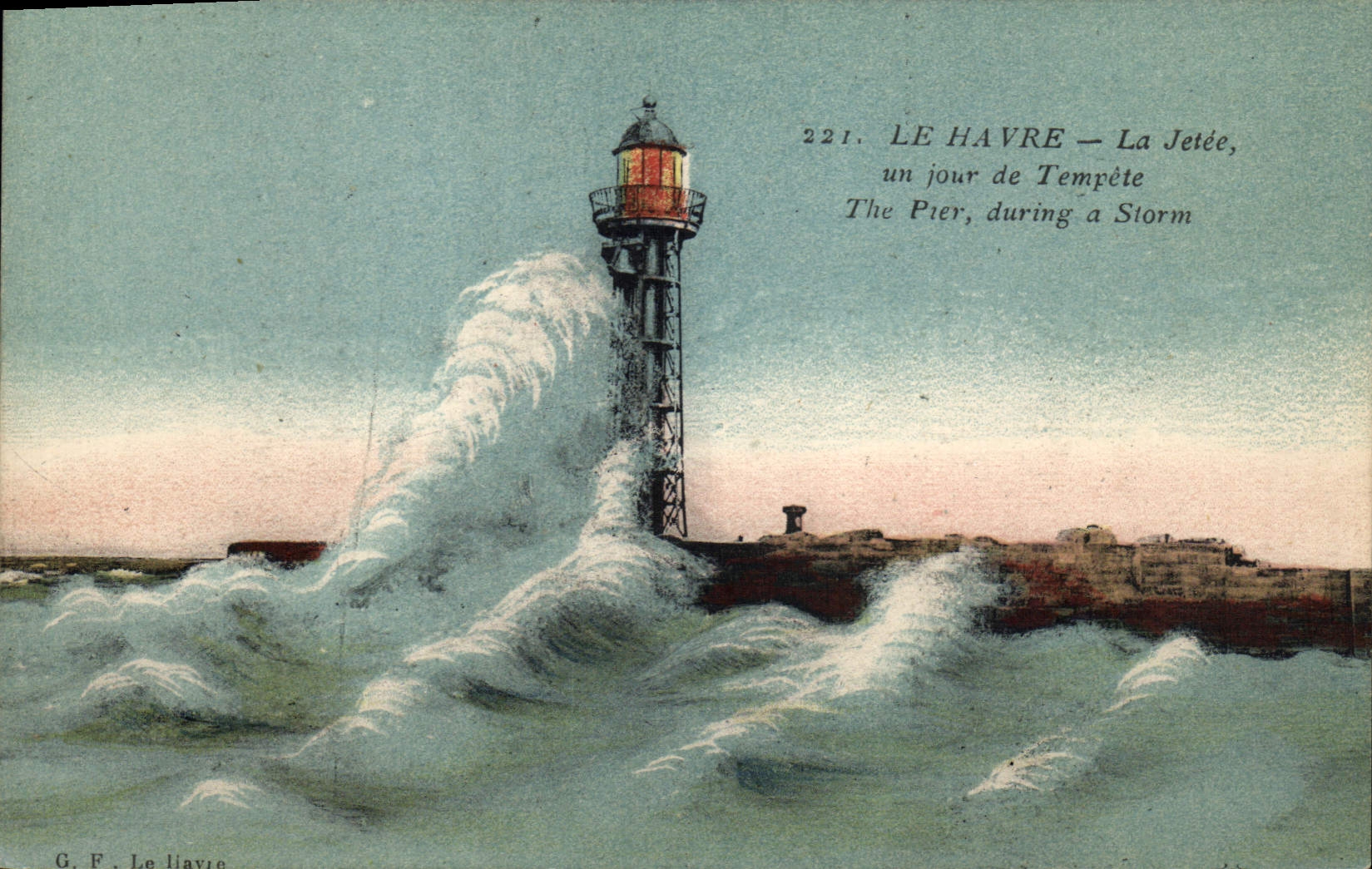 CPA Phare Le Havre La jetee un jour de tempete