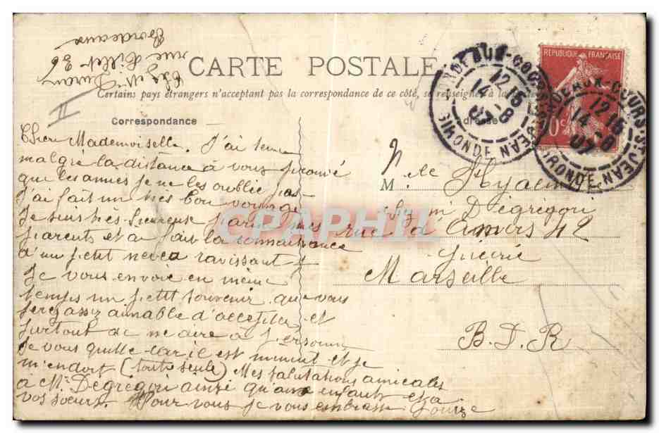 CPA Phare Bordeaux Le Cassini devant l'exposition (carte toilee) Bateau — Rückseite