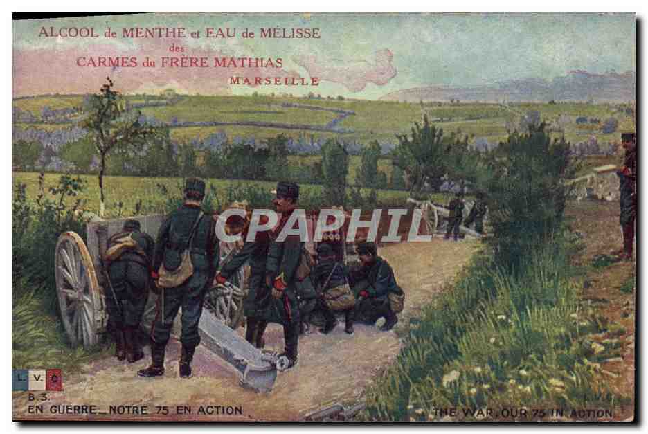Notre 75 en action — Soldats manœuvrant un canon de campagne — Frère Mathias, Marseille