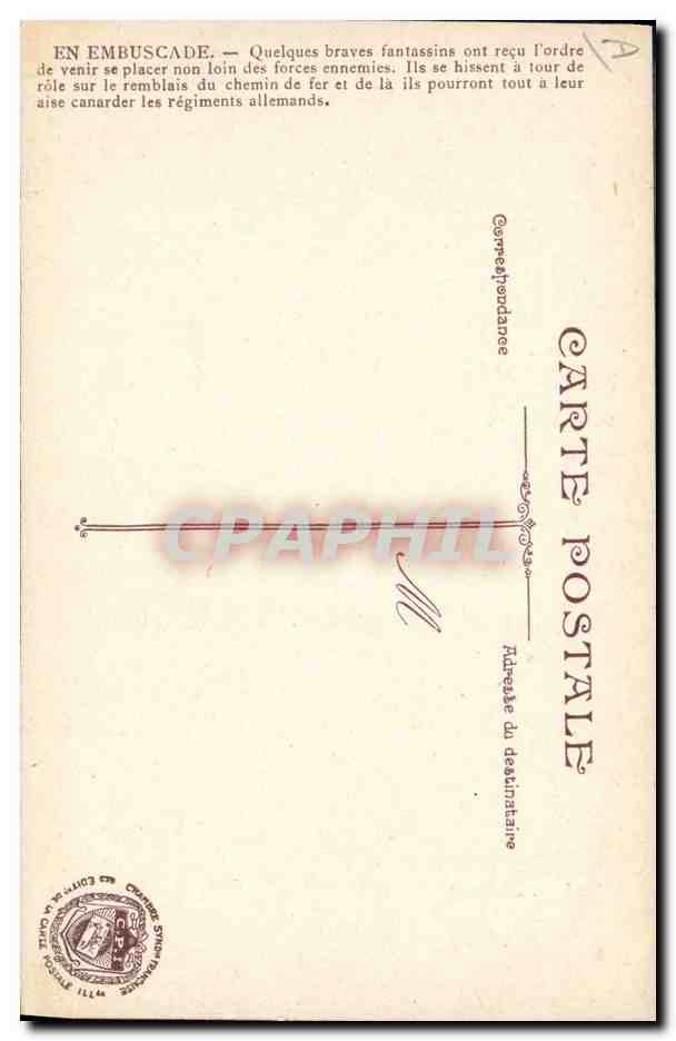 En embuscade — Soldats en action — Éditeur CPAPHIL, n° 471 — Rückseite