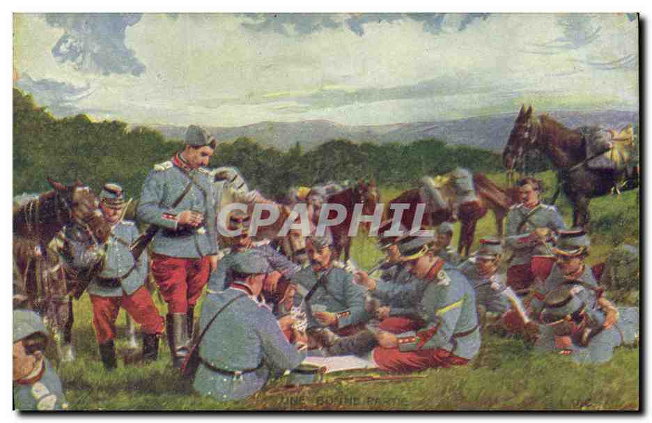 Une Bonne Partie — soldats hussards en campagne — éditeur anonyme, n° de série non visible