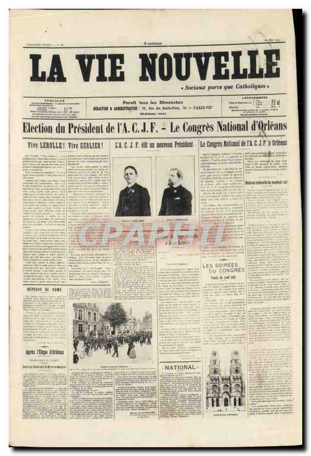 CPA Journaux Journal La Vie Nouvelle Election du President de l'ACJF Congres National d'Orleans Lreolle Gerlier 