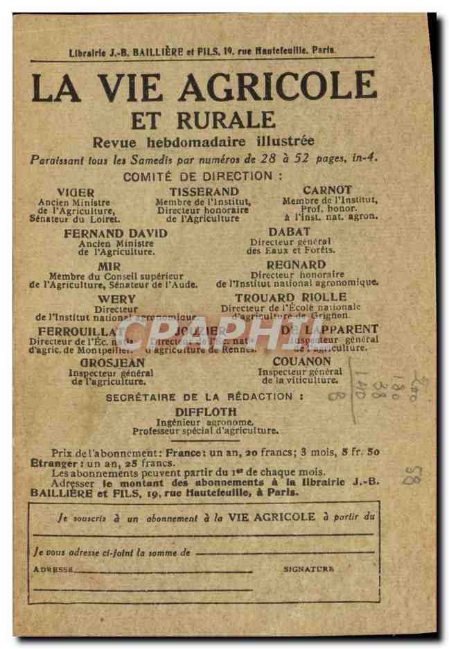 CPA Journaux Journal La Vie Agricole et Rurale