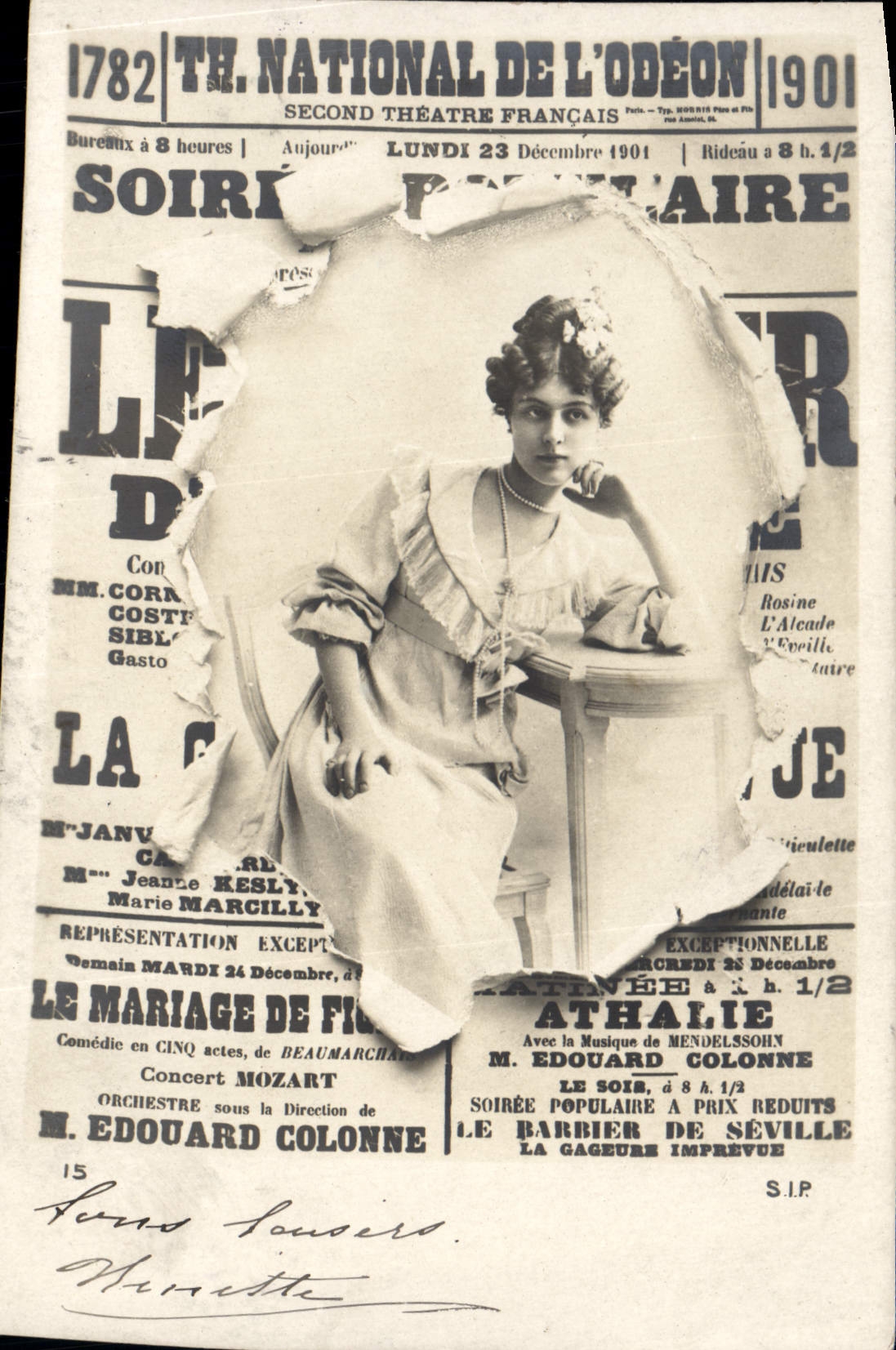 CPA Journaux Journal Theatre National de l'Odeon Edouard Colonne Concert Mozart