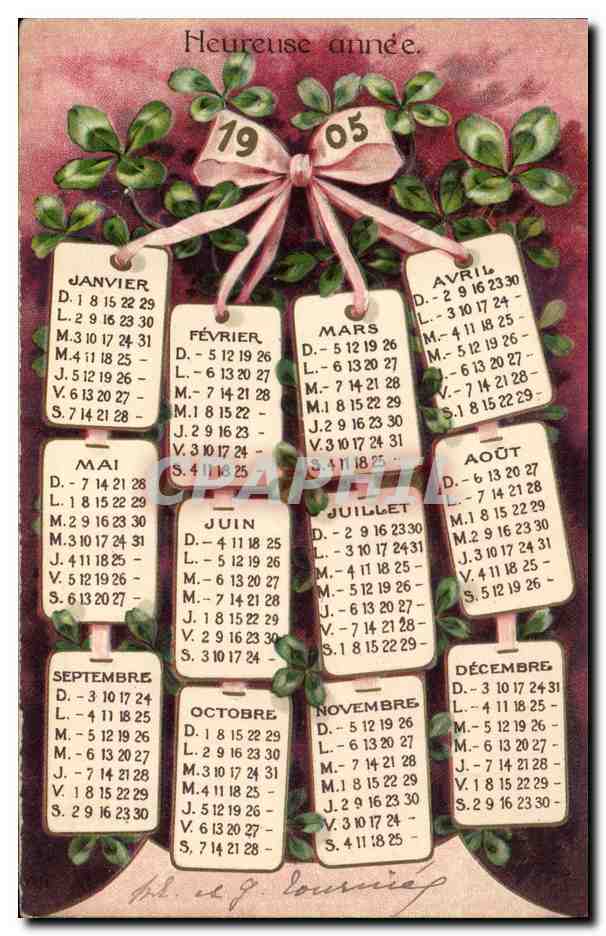 Calendario 1905 — Auguri — Editore non identificato