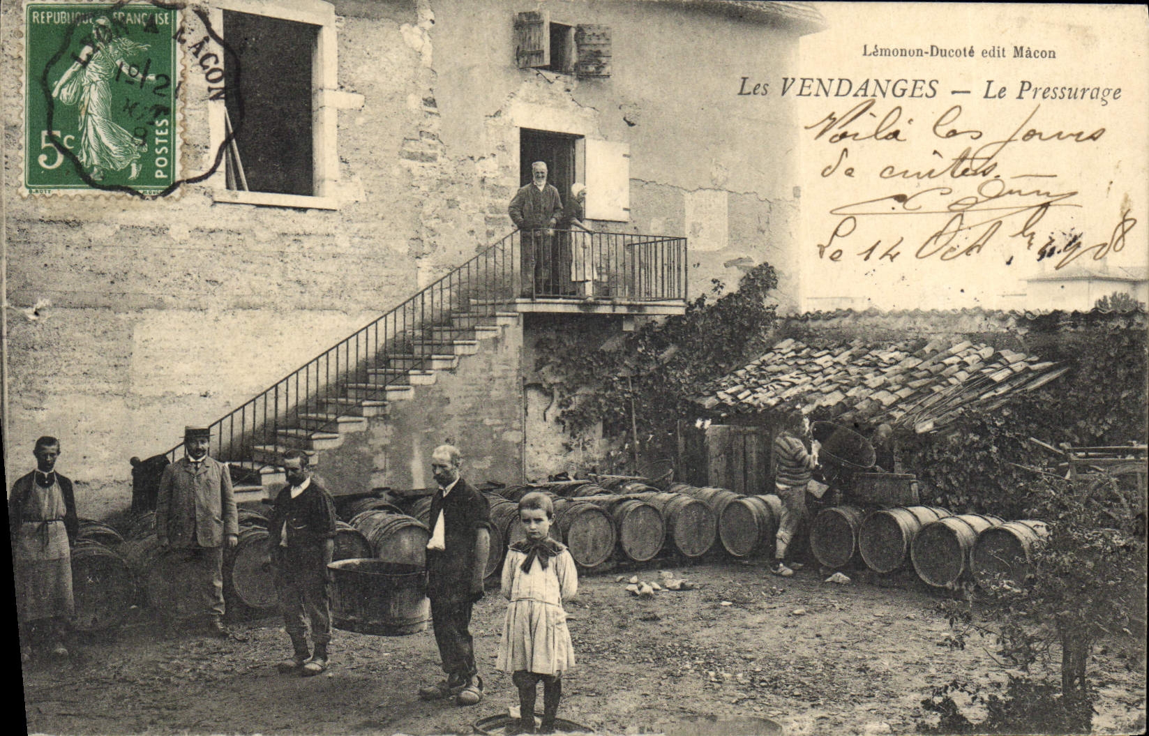 Les VENDANGES — Le Pressurage — Lémonon-Ducoté edit Macon