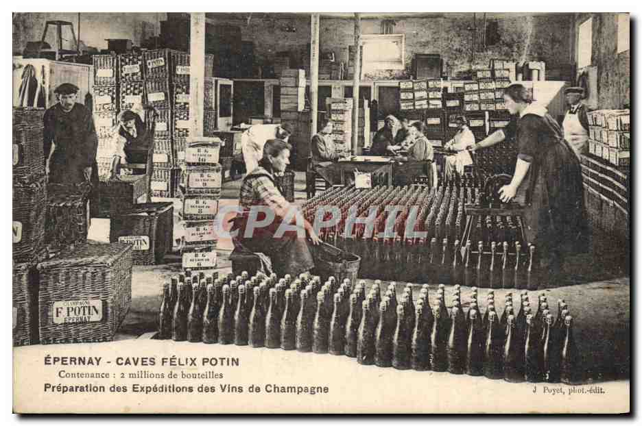 ÉPERNAY - CAVES FÉLIX POTIN — Préparation des Expéditions des Vins de Champagne — J. Poyet, phot.-édit.