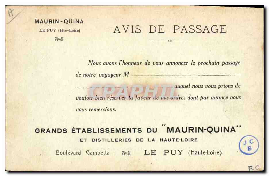 CPA Publicite Le Puy Theatre Palais de Justice Lycee de jeunes filles Casino Maurin Quina Boulevard Gambetta Le Puy — Rückseite