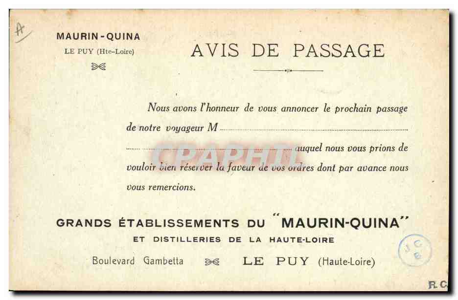 CPA Publicite Le Puy Vue generale prise du Pont Neuf Maurin Quina Boulevard Gambetta Le Puy — Rückseite