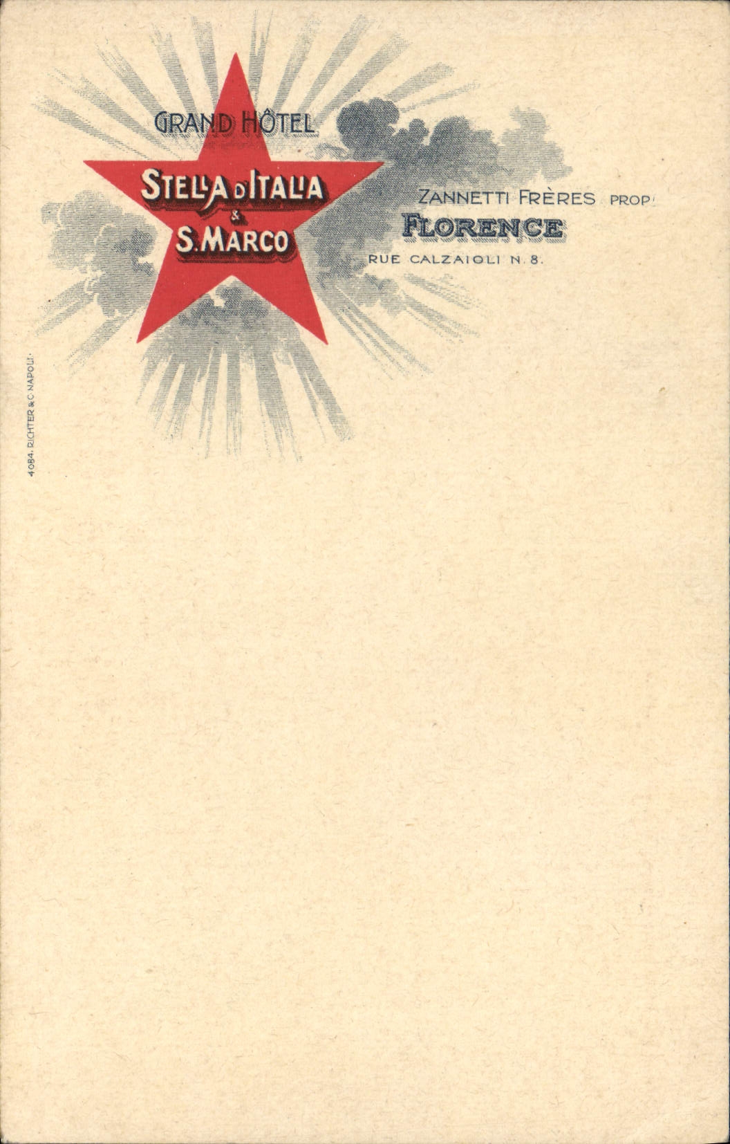 CPA Publicite Grand Hotel Stella d'Italia St Marco Zannetto Freres Florence Rue Calzaioli 
