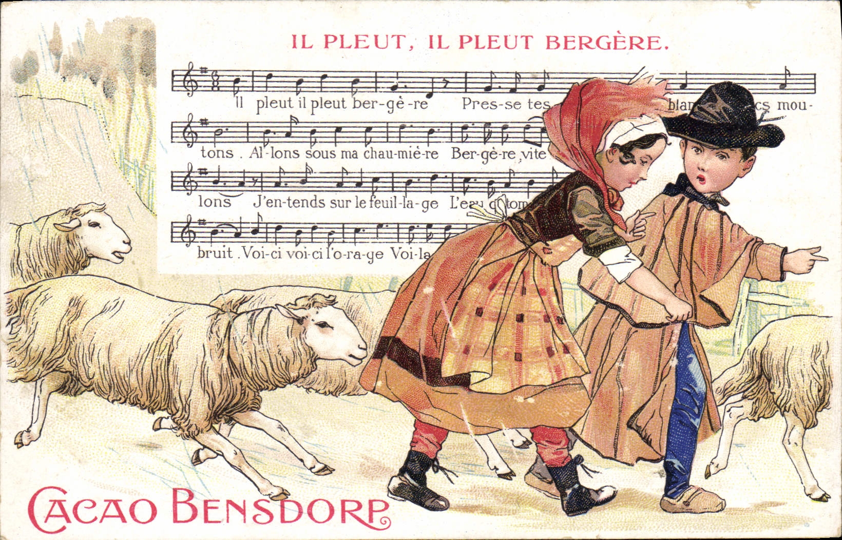 CPA Publicite Cacao Bensdorp Il pleut il pleut bergere