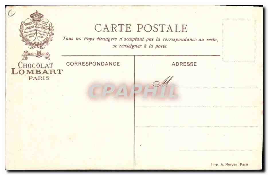 CPA Publicite Les arts du Feu Chocolat Lombart La Ceramique — Rückseite