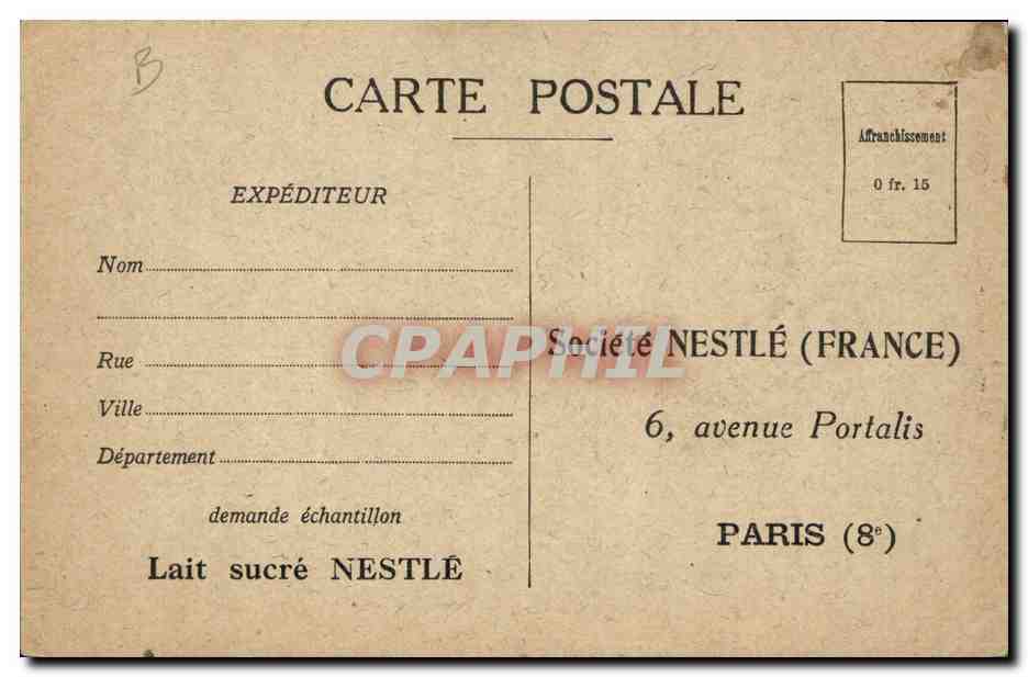 CPA Publicite Le bebe Nestle fait l'admiration de tous Police Policier Automobile Avenue Portalis Paris 8eme — Rückseite