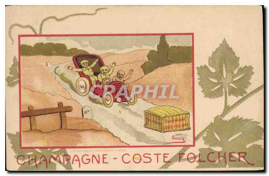 CPA Publicite Champagne Coste Folcher Automobile