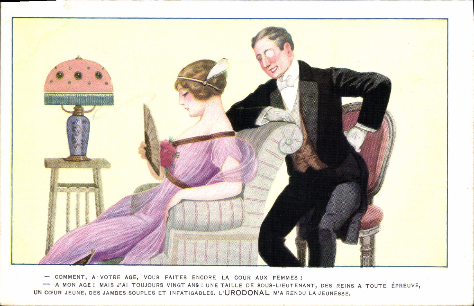 Sous-lieutenant et jeune femme — publicité pour l'Urodonal — éditeur non visible