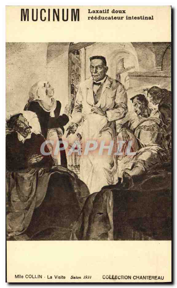 CPA Publicite Mucinum Laxatif doux reeducateur intestinal Mlle Collin La visite Docteur Salon 1931 Chantereau